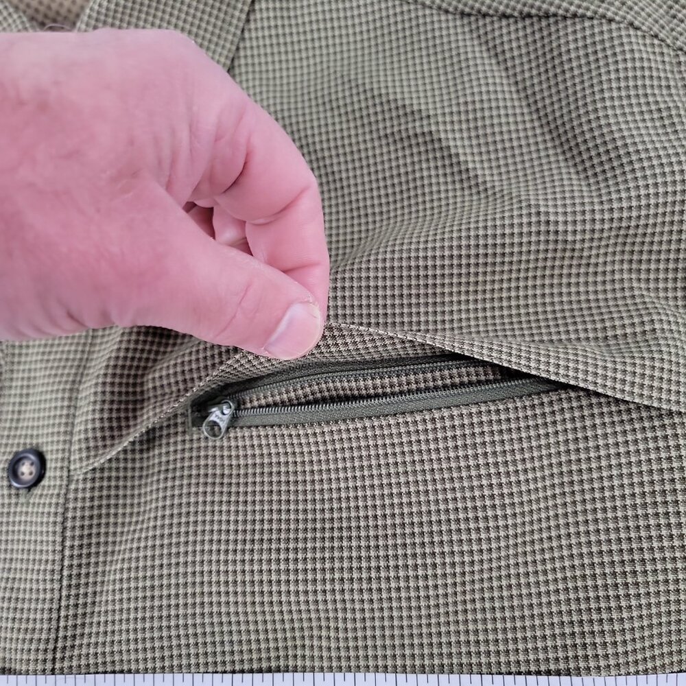 ExOfficio XL Travel Shirt Olive Check Hidden Zip Pockets Button Down - Picture 7 of 8